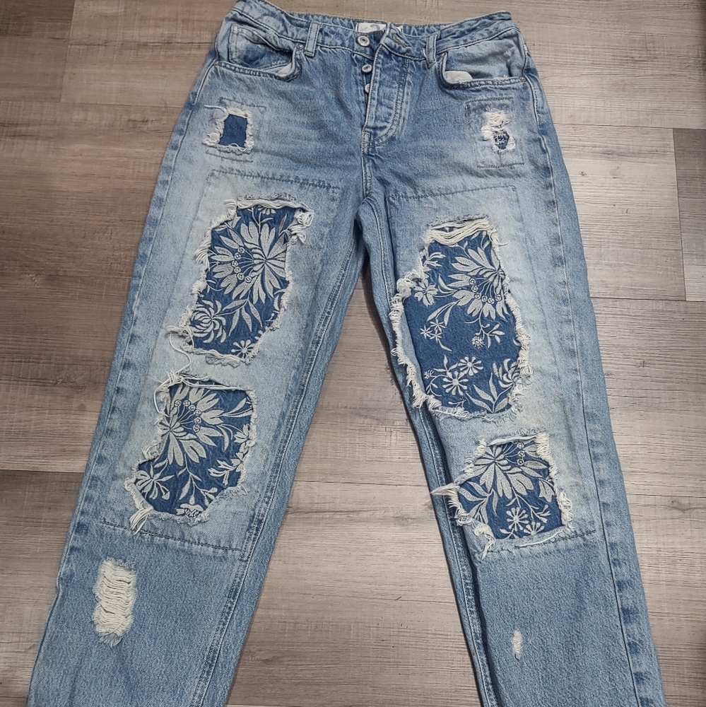 Free People Desert Rose Patchwork Embroidered Jea… - image 5